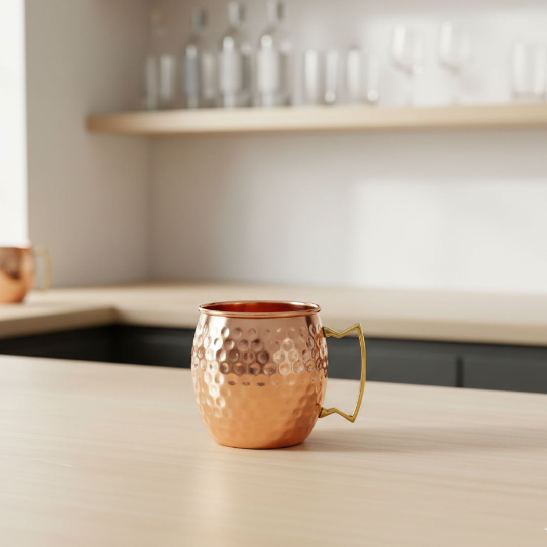 Pure copper round shaped shine hammered design moscow mule beer mug cup, best for beer cocktail parties, barware 1, 530 ML